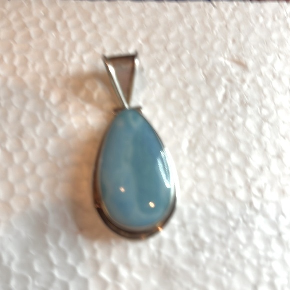 Blue Larimar and  Sterling Silver Teardrop Pendant Statement Bold Big Pendant - Picture 11 of 13